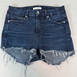Good‎ American Good Legs Denim Shorts Blue 224 High Rise Frayed Hem Size 6 28